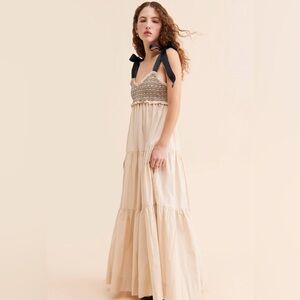Free People Cream Maxi Dress with Black Accents
